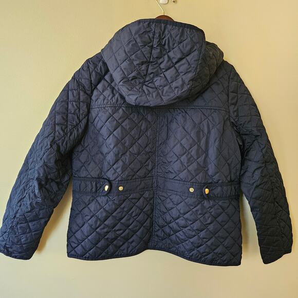 J. Crew Women's Quilted Field Jacket, Size Large Navy Hooded Primaloft - Picture 4 of 8